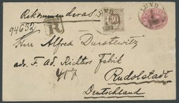 SCHWEDEN 35 BRIEF, 1889, 30 Ö. Braun Als Zusatzfrankatur Auf 12 Ö. Rosa Ganzsachenumschlag, Reco-brief Von LUND Nach Deu - Otros & Sin Clasificación