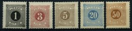 PORTOMARKEN P 1-3,6,9B **, 1877, 1-5, 20 Und 50 Ö Lösen, Gezähnt 13, 5 Postfrische Werte, Pracht - Gebruikt