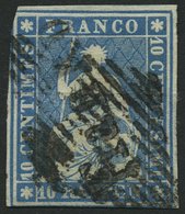 SCHWEIZ BUNDESPOST 14Ia O, 1854, Erstauflage: 10 Rp. Preußischblau, 1. Münchner Druck, (Zst. 23Aa), Mit Schwarzer Raute  - 1843-1852 Timbres Cantonaux Et  Fédéraux