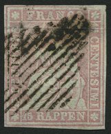 SCHWEIZ BUNDESPOST 15IIAzm O, 1857, 15 Rp. Rosa, Berner Druck II,(Zst. 24F), Teils Etwas Fette Raute, Breitrandig Pracht - 1843-1852 Federal & Cantonal Stamps