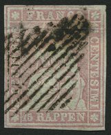 SCHWEIZ BUNDESPOST 15IIAzm O, 1857, 15 Rp. Rosa, Berner Druck II,(Zst. 24F), Teils Etwas Fette Raute, Breitrandig Pracht - 1843-1852 Federale & Kantonnale Postzegels