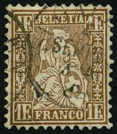 SCHWEIZ BUNDESPOST 28a O, 1863, 1 Fr. Goldbronze, Eckzahnbug Sonst Pracht, Mi. 420.- - 1843-1852 Federal & Cantonal Stamps