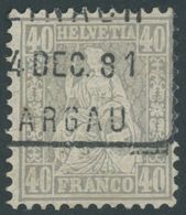 SCHWEIZ BUNDESPOST 42 O, 1881, 40 C. Grau, Faserpapier, Mit Echter Abstempelung, Jedoch Außerhalb Der Kursgültigkeit, Pr - 1843-1852 Federal & Cantonal Stamps