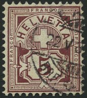 SCHWEIZ BUNDESPOST 46 O, 1882, 5 C. Lilabraun, Pracht, Mi. 120.- - 1843-1852 Federal & Cantonal Stamps