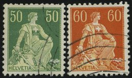 SCHWEIZ BUNDESPOST 107y,140y O, 1940, 50 Und 60 C. Sitzende Helvetia, Gestrichenes Papier, Glatter Gummi, Wellenstempel, - 1843-1852 Federal & Cantonal Stamps