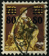 SCHWEIZ BUNDESPOST 127I O, 1915, 80 C. Auf 70 C. Schwärzlichrötlichbraun/hellchromgelb Mit Abart Rechte 8 Oben Rechts Of - 1843-1852 Federal & Cantonal Stamps