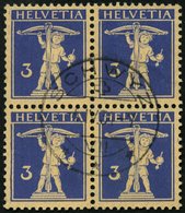 SCHWEIZ BUNDESPOST 199x VB O, 1931, 3 C. Lilaultramarin Auf Mattgelblichorange, Glatter Gummi, Im Zentrisch Gestempelten - 1843-1852 Timbres Cantonaux Et  Fédéraux