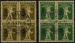 SCHWEIZ BUNDESPOST 239/40 VB O, 1930, Tellknabe In Zentrisch Gestempelten Viererblocks, Pracht - 1843-1852 Federal & Cantonal Stamps