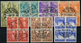 SCHWEIZ BUNDESPOST 270-76 VB O, 1934, Landschaften In Zentrisch Gestempelten Viererblocks, Prachtsatz - 1843-1852 Federal & Cantonal Stamps