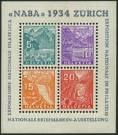 SCHWEIZ BUNDESPOST Bl. 1 *, 1934, Block NABA, Falzrest Im Oberrand, Senkrechter Bug Durch 2 Marken Sonst Pracht - 1843-1852 Federal & Cantonal Stamps