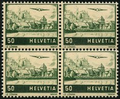 SCHWEIZ BUNDESPOST 389DP **, 1941, 50 C. Flugzeug über Landschaften, Doppelprägung, Im Viererblock Mit Normalen Marken,  - 1843-1852 Timbres Cantonaux Et  Fédéraux