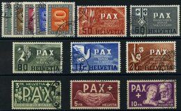 SCHWEIZ BUNDESPOST 447-59 O, 1945, PAX, Prachtsatz, 4 Endwerte Gepr. Abt, Mi. 1000.- - 1843-1852 Timbres Cantonaux Et  Fédéraux