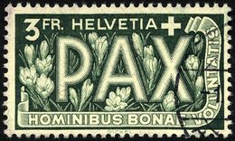 SCHWEIZ BUNDESPOST 457 O, 1945, 3 Fr. PAX, Pracht, Gepr. Marchand, Mi. 110.- - 1843-1852 Federal & Cantonal Stamps