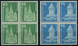 SCHWEIZ BUNDESPOST 700,707yI VB **, 1960, 25 Und 75 C. Postgeschichtliche Motive Und Baudenkmäler, Phosphoreszenz Rückse - 1843-1852 Federal & Cantonal Stamps