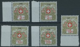 PORTOFREIHEITSMARKEN Pf 3-7I **, 1911-21, 3 - 20 C. Alpenrose, Kleine Kontrollnummer, 5 Postfrische Prachtwerte, Mi. 70. - Franchise