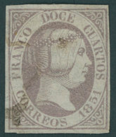 SPANIEN 7 O, 1851, 12 C. Lila, Pracht, Mi. 200.- - Autres & Non Classés