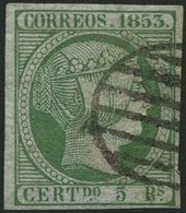 SPANIEN 20 O, 1853, 5 R. Hellgrün, Pracht, Mi. 120.- - Sonstige & Ohne Zuordnung