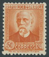 SPANIEN 625IA *, 1931, 50 C. Salmeron, Rückseitige Kontrollnummer, Falzrest, Pracht - Altri & Non Classificati