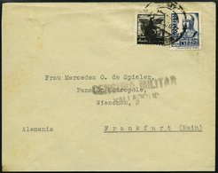 SPANIEN 775 BRIEF, 1937, 50 C. Isabella Mit 10 C. Zwangszuschlagsmarke Auf Brief Nach Frankfurt/M., Seltener Schwarzer Z - Otros & Sin Clasificación
