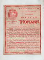 Tarif De Gros Bicyclettes Thomann Nanterre 1933 1934 - Moto