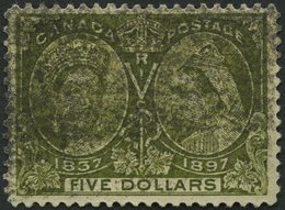 KANADA 53 O, 1897, 5 $ Olivgrün, Etwas Unsauber Gestempelt Sonst Pracht, Mi. 800.- - Sonstige & Ohne Zuordnung