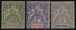 MARTINIQUE 44-46 *, 1889-1904, 5 C. - 5 Fr. Kolonialallegorie, Falzrest, 3 Prachtwerte, Mi. 265.- - Sonstige & Ohne Zuordnung