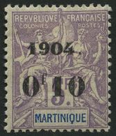 MARTINIQUE 55 *, 1904, 0f10 Auf 5 Fr. Lila/blau, Falzreste, Pracht, Mi. 200.- - Altri & Non Classificati