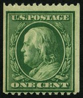 USA 162Fx **, Scott 348, 1908, 1 C. Franklin, Wz. 1, Waagerecht Gezähnt 12, Postfrisch Pracht, $ 75 - Sonstige & Ohne Zuordnung