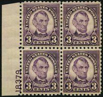 USA 264C VB **,* , Scott 584, 1925, 3 C. Lincoln, Gezähnt L 10, Im Plattenviererblock, Die Beiden Unteren Werte Postfris - Other & Unclassified