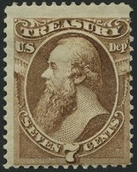 DIENSTMARKEN D 75 *, Scott O 76, 1873, 7 C. Treasury, Falzreste, Feinst, $ 250 - Sonstige & Ohne Zuordnung