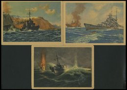 DEUTSCHE SCHIFFSPOST Seeschlachten Zweiter Weltkrieg: 3 Verschiedene Ungebrauchte Ansichtskarten Vom Marine Bilderdienst - Maritiem