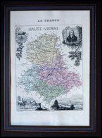 Departement Haute-Vienne Mit Gesamtansicht Der Hauptstadt Limoges Mit Dekorativer Personenstaffage, Farbiger Stahlstich  - Autres & Non Classés