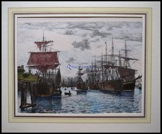 HAMBURG: Der Hafen, Kolorierter Holzstich Von Bartels Von 1881 - Lithographien