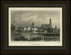 STRAUBING, Gesamtansicht übers Wasser, Stahlstich Von Gerhardt/Poppel Um 1840 - Litografía