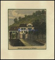 TÜBINGEN: Uhland`s Wohnhaus, Kolorierter Holzstich Um 1880 - Lithographien