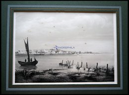 NYKÖBING (Nykjöbing Paa Falster), Gesamtansicht Vom Wasser Aus Gesehen Mit Segelschiffen Im Vordergrund, Lithographie Mi - Litografía