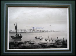 NYKÖBING (Nykjöbing Paa Falster), Gesamtansicht Vom Wasser Aus Gesehen Mit Segelschiffen Im Vordergrund, Lithographie Mi - Lithographies