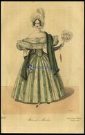 Wiener-Moden - Kleid Aus Satin Pompadour Mit Blonden Geputzt, Dazu Mantille Von Samt Mit Zobel Verziert, Altkolorierter  - Litografia