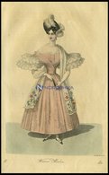 Wiener-Moden - Kleid Von Papeurfärbigem, Faconnirt-und Gestreiften Gros-de-Naples Mit Einem Schalleibchen, Dazu Ein Mit  - Lithographies