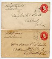 United States 1911-12 2 Scott U411 Postal Envelopes Scenery Hill PA Doane Postmarks - 1901-20