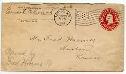 United States 1916 Postal Envelope Antigo Wisconsin To Newton Kansas, Flag Cancel - 1901-20