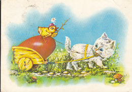 72077- CHICKEN, CAT, PAINTED EGG, CART, MUSHROOMS - Champignons