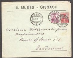 1911  Privat Umschläg E. Buess - Sissach Nach Bordeaux  Helvetia Brustbild 10Rp - Entiers Postaux