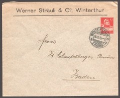 1915 Privat Umschläg   - Werner Sträuli & Co -  Winterthur Nach Baden  Tellbrustbild 10Rp Rot - Entiers Postaux