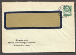 1929 Privat Umschläg   -Schweizerische Mobiliar - Versicherungs - Gesellschaft - Baden  Tellbrustbild 10Rp Grün - Entiers Postaux