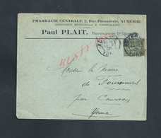 LETTRE COMMERCIALE SUR TIMBRE PAUL PLAIT PHARMACIE CENTRALE À AUXERRE : - Lettres & Documents