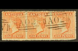 1867 1d Vermilion Wmk Small Star, SG 7, Used STRIP OF THREE, Very Pretty With Crisp "A02" Cancellations, The Right End S - Andere & Zonder Classificatie