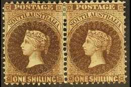 SOUTH AUSTRALIA 1868-79 1s Dark Red Brown (p11½-12½), SG 82, Fine Mint Pair With Partial Double Print To Left Stamp. Lov - Andere & Zonder Classificatie