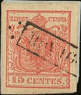 LOMBARDY-VENETIA 1851 15c Vermilion, Type II On Vertically Ribbed Paper, Sass 15a, (Mi 3XRII), Superb Used On Small Frag - Andere & Zonder Classificatie