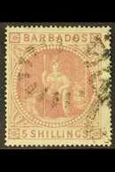 1873 5s Dull Rose, SG 64, Fine Used, Centred To Left But Still Well Clear Of Perforation, Fresh. For More Images, Please - Barbados (...-1966)